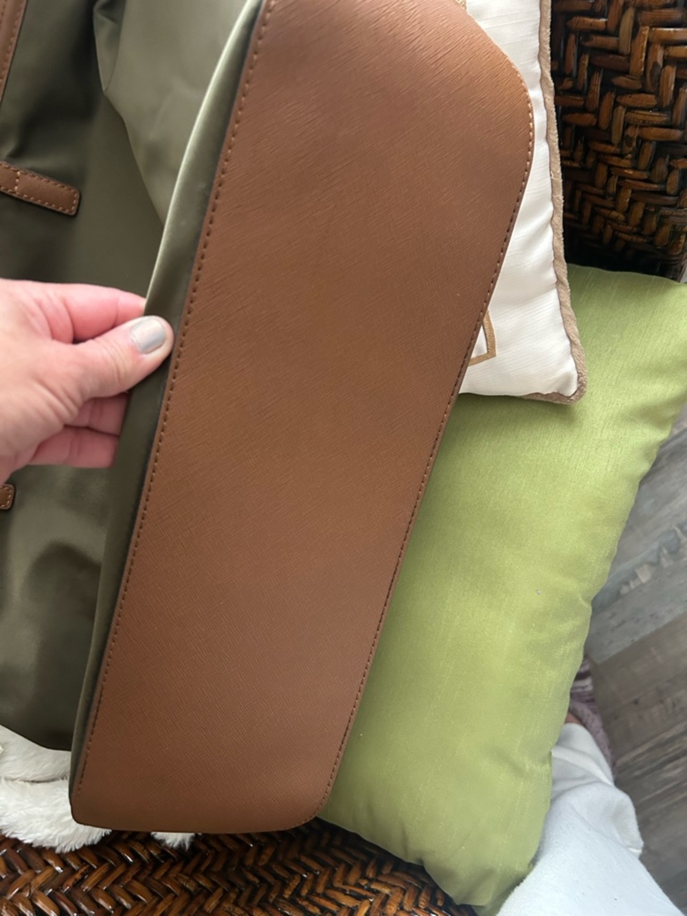 Michael Kors Olive Green Tote with Brown Leather Trim & Gold Charm - Picture 6 of 9
